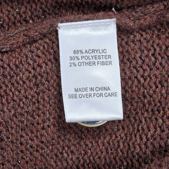 Fortune & Ivy Metallic Button Detail Shawl Collar Sweater Cardigan Brown M - Picture 5 of 8